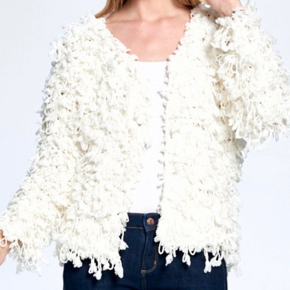 Sweet Generis Cream Shaggy Fur Knit Jacket